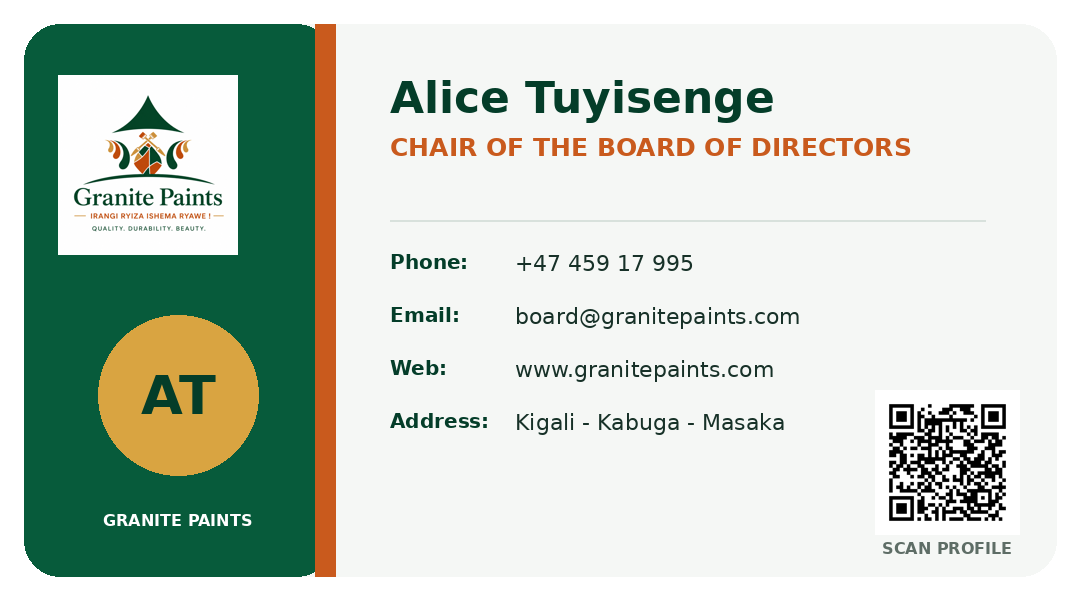 Business card for Alice Tuyisenge
