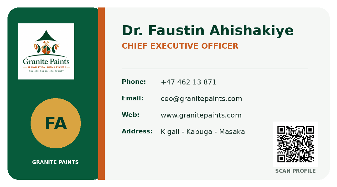 Business card for Dr. Faustin Ahishakiye