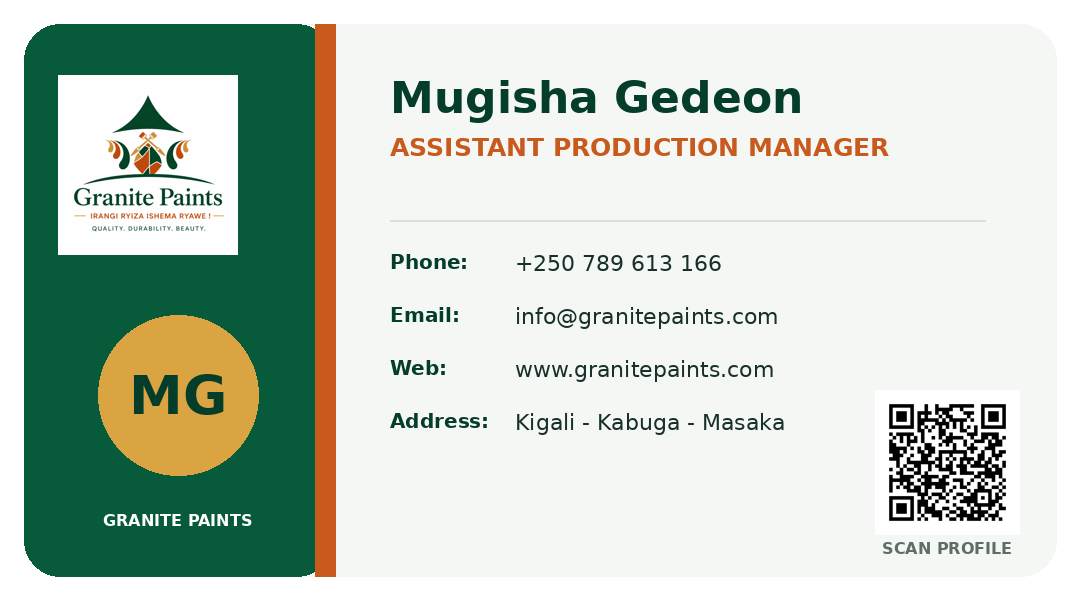 Business card for Mugisha Gedeon