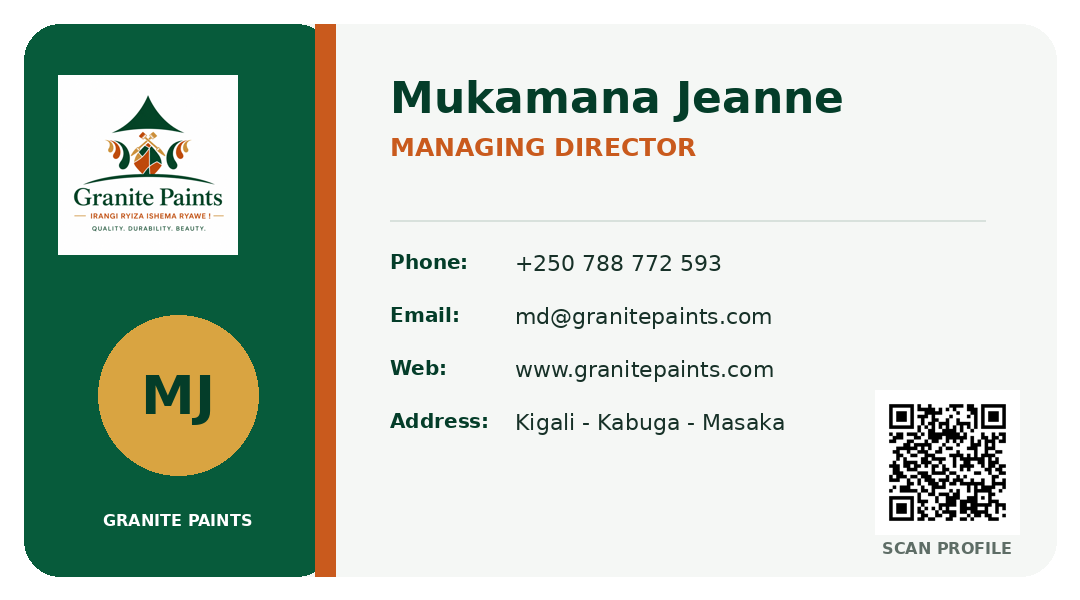 Business card for Mukamana Jeanne