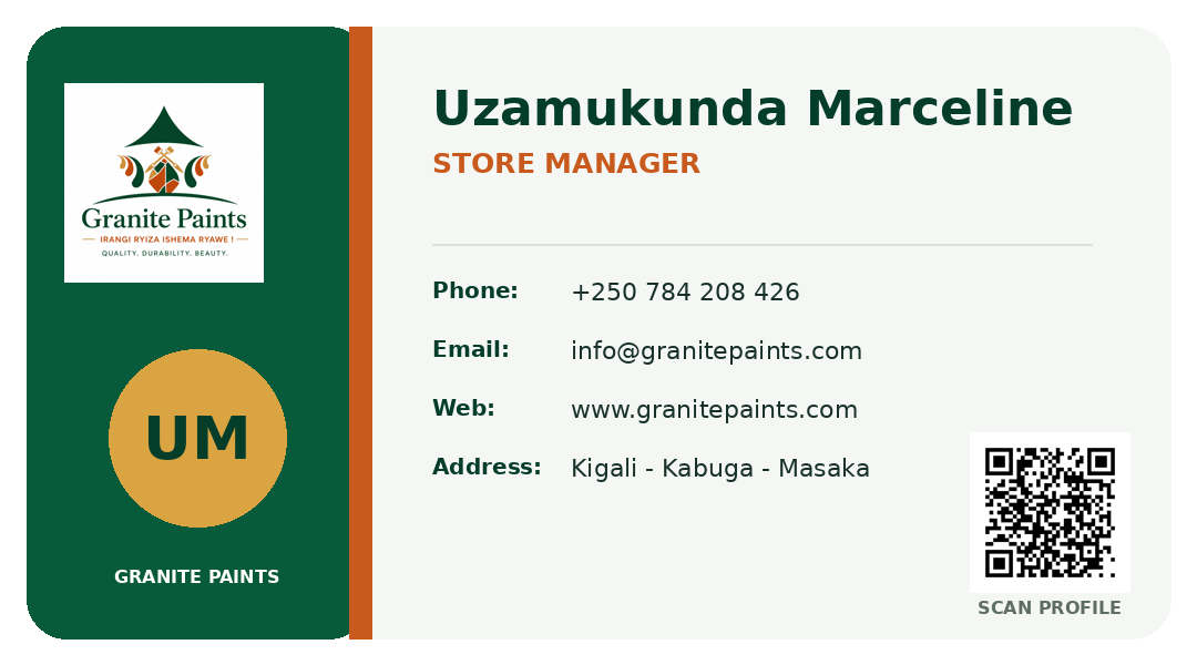Business card for Uzamukunda Marceline