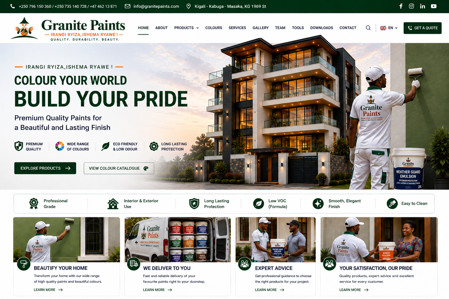 Granite Paints modern home painting and delivery service with different paint buckets inside the open van